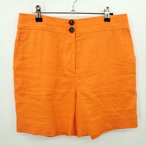 Boden Cornwall Linen High Rise Flat Front Midi Shorts Sz US 8 Orange